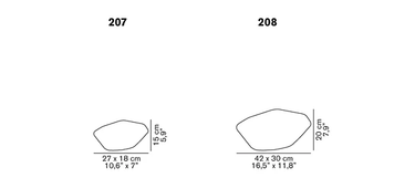 Dimensional drawing of the Oluce Stones 207 and 208 outdoor lamps