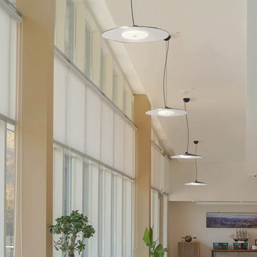 Swan cable pendant, hung over a long corridor window wall | Besa Lighting