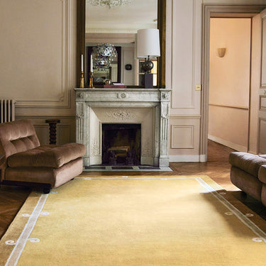 Syracuse wool rug in Yellow, styled in a room