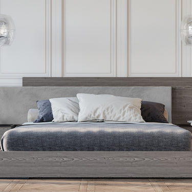 Nova Domus Enzo Italian Grey Oak & Fabric Bed with Nightstands