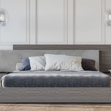 California King Nova Domus Enzo Italian Grey Oak & Fabric Bed with Nightstands