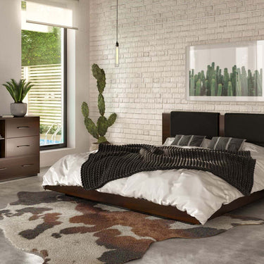 Nova Domus Fantasia Dark Walnut/Dark Grey Bed & Two Nightstands