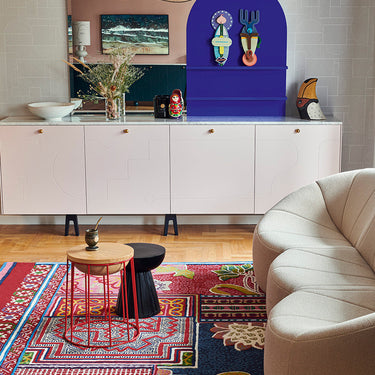 Baya wool rug, styled in a room