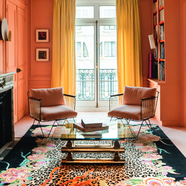 Jungle Forest wool rug, styled in a room