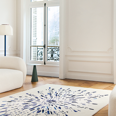 Paint wool rug in Blue, styled in a room