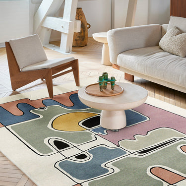 Tête à Tête wool rug, styled in a room