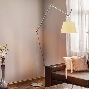 Tolomeo Mega Parchment adjustable LED floor lamp with aluminum arms