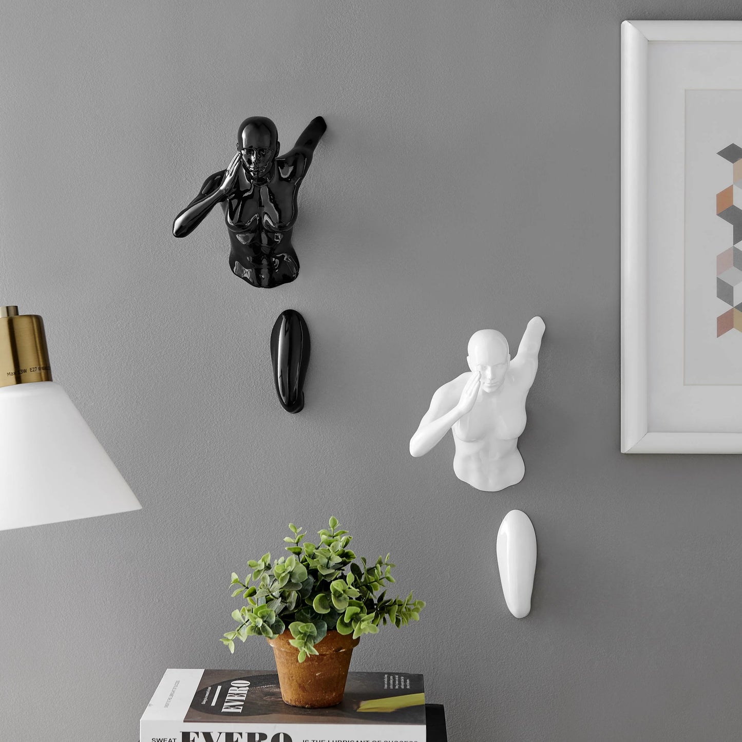 Finesse Decor Two Women Wall Runner Sculptures - Black and White 2