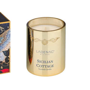 Ladenac Sicilian Cottage 330 g candle – gold candle jar, front view