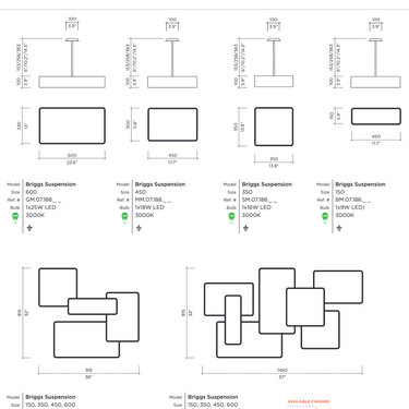 Viso Briggs Cluster dimensions and technical drawing, standard 4- and 7-light clusters