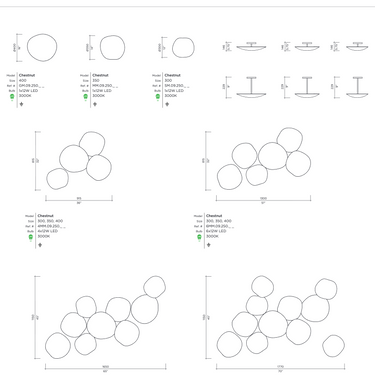 Viso Chestnut dimensions and technical drawing, single champagne metal plates in 12, 14 and 16 inch sizes