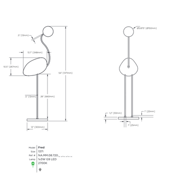 Viso Fred dimensions and technical drawing, 54 inch floor lamp