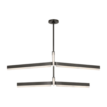 Linea 56in Two-Tier Chandelier in Bronze finish by Visual Comfort, modern alabaster LED lighting for dining room.