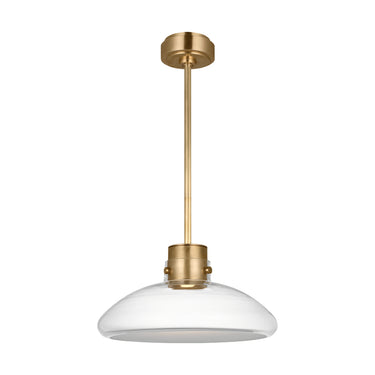 Luxury kitchen or dining room LED pendant light with clear Italian glass and antique brass hardware