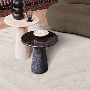 Volute Round wool rug in Écru, full view