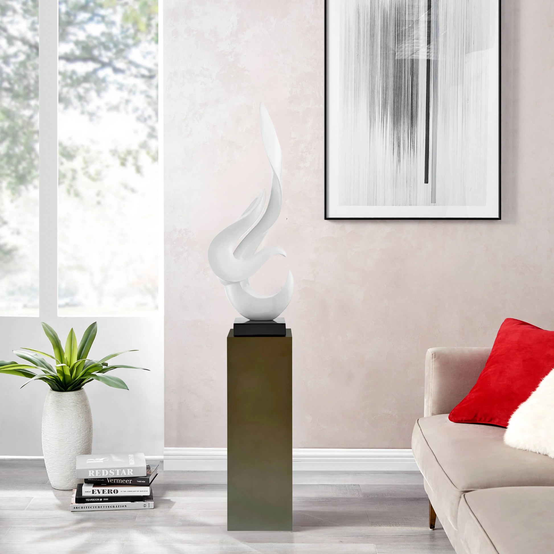 Finesse Decor White Flame Floor Sculpture With Gray Stand 2