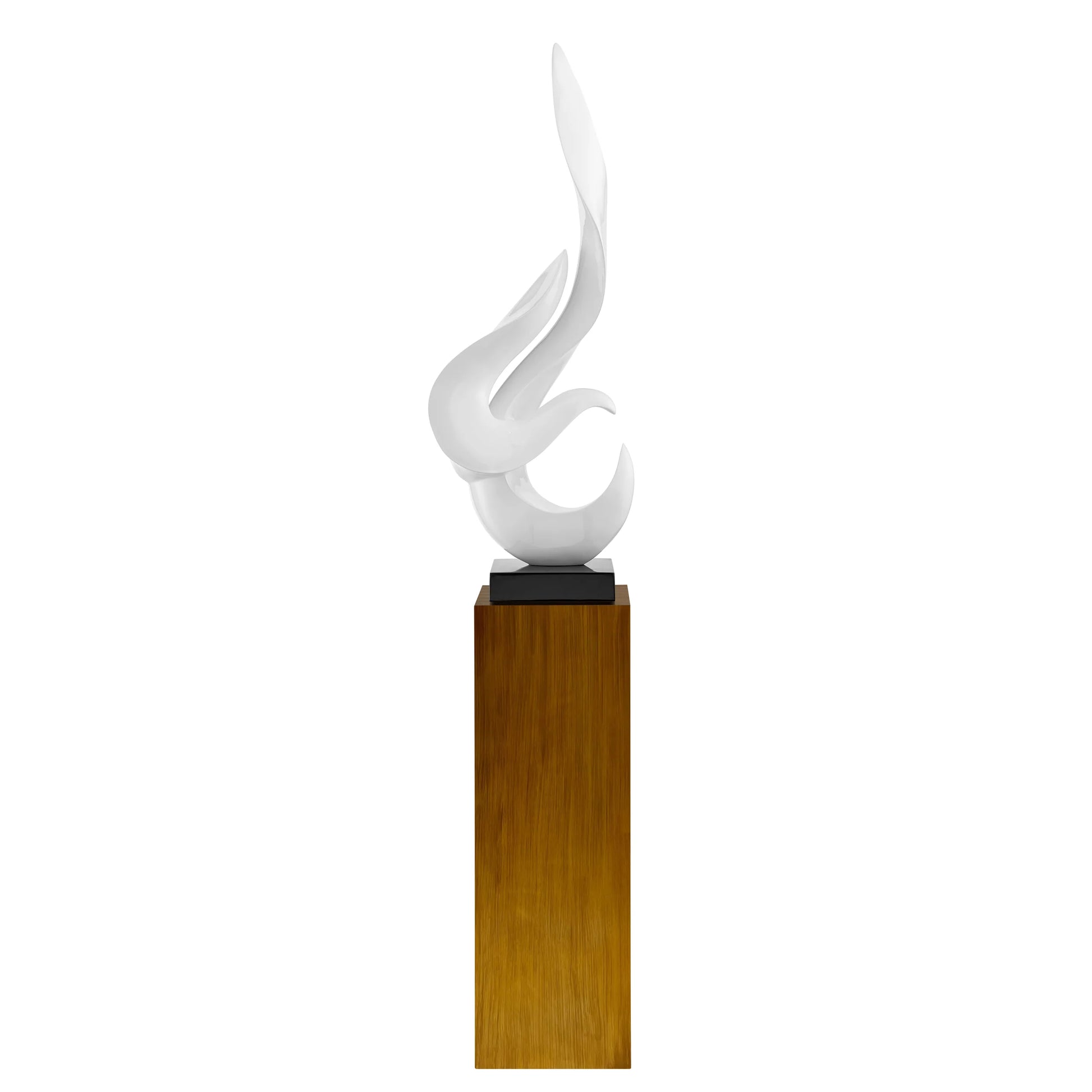 Finesse Decor White Flame Floor Sculpture With Wood Stand 1