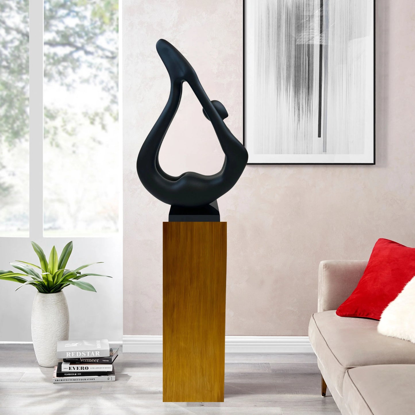 Finesse Decor Yoga Black Sculpture with Wood Base 2
