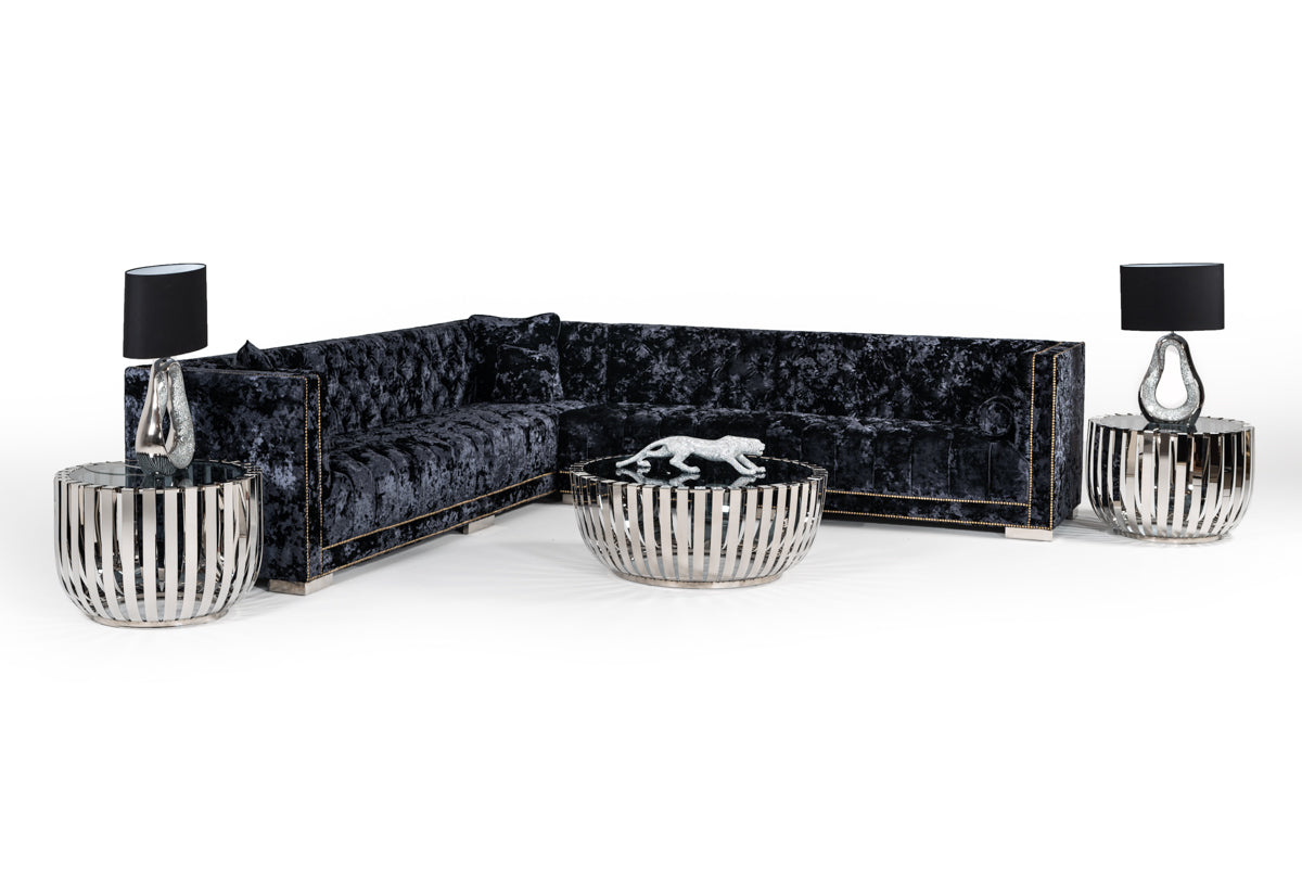 VIG Furniture Divani Casa Fredrick Black Crushed Velvet Sectional Sofa