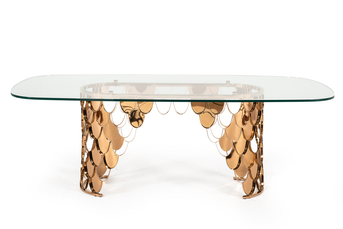VIG Furniture Modrest Javier Glass Rosegold Dining Table