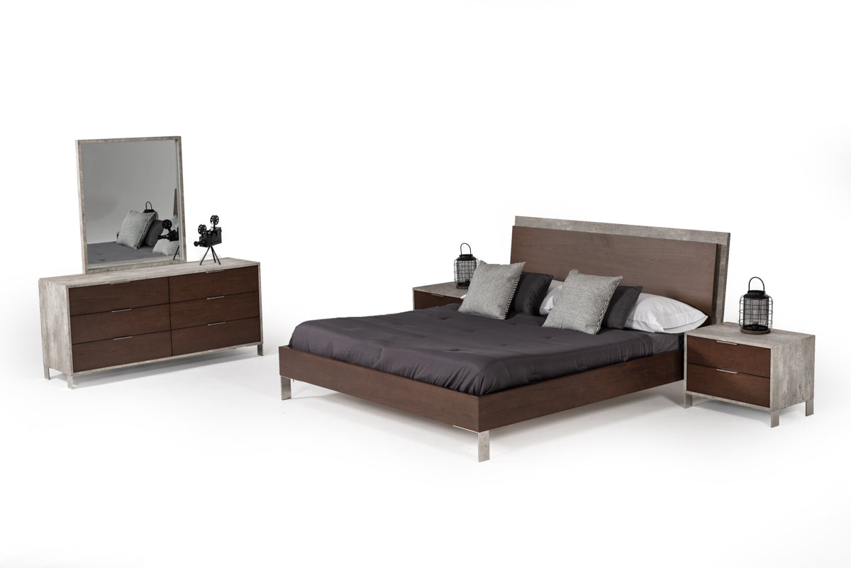 VIG Furniture Nova Domus Conner Dark Walnut Faux Concrete Bedroom Set