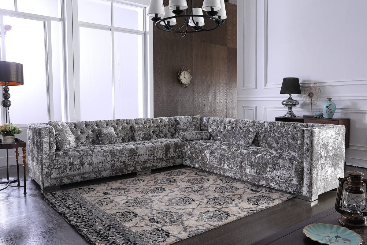 VIG Furniture Divani Casa Fredrick Grey Crushed Velvet Sectional Sofa