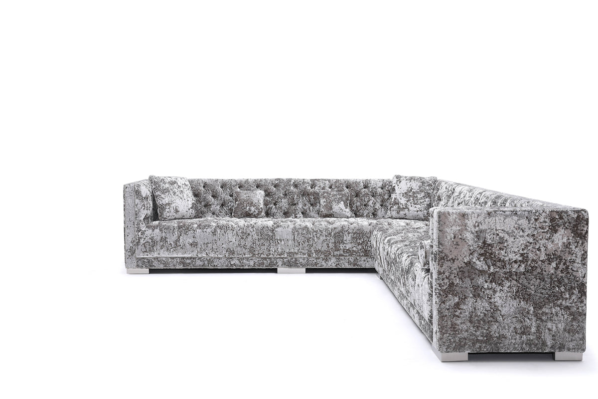 VIG Furniture Divani Casa Fredrick Grey Crushed Velvet Sectional Sofa