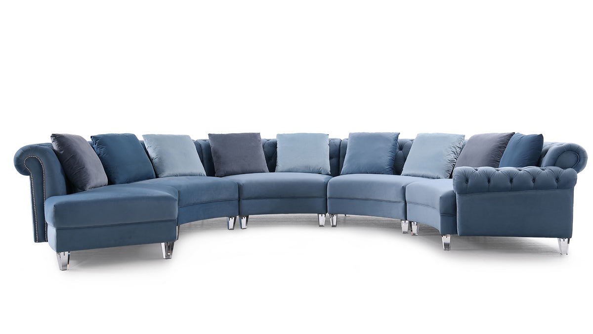 VIG Furniture Divani Casa Darla Blue Velvet Curved Sectional Sofa