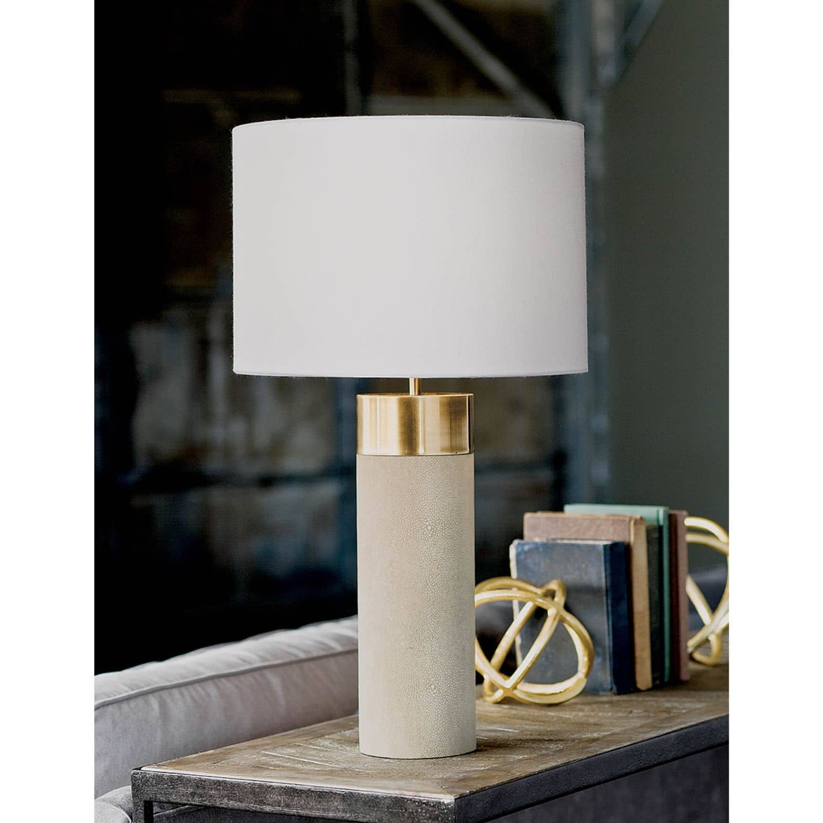 Harlow Ivory Grey Shagreen Cylinder Table Lamp by Regina Andrew