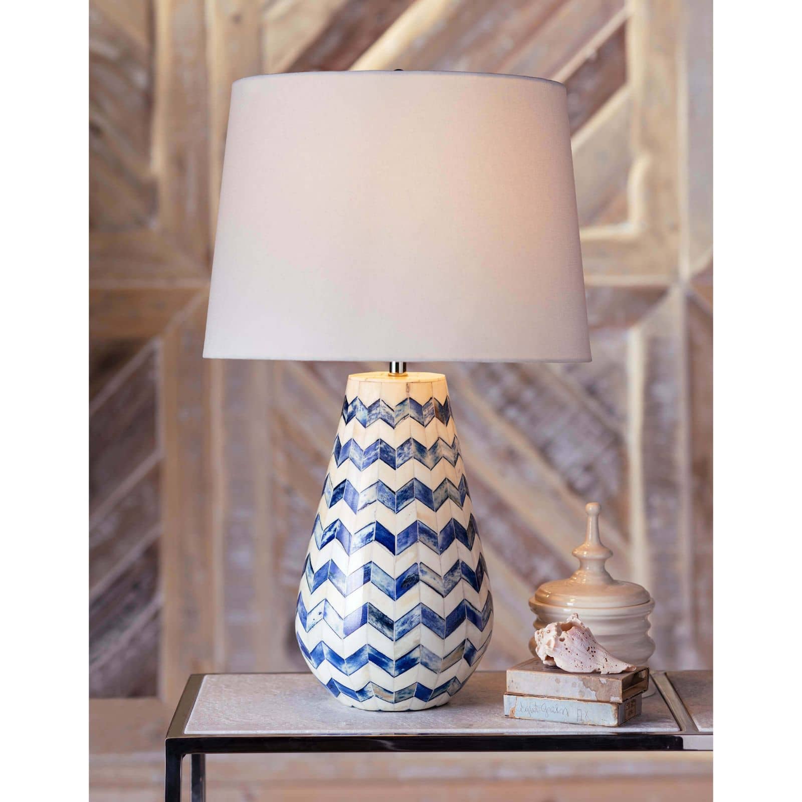 Cassia Chevron Table Lamp in Blue by Coastal Living