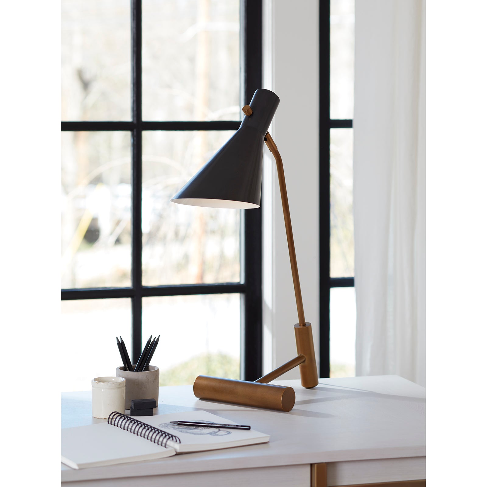Spyder Task Lamp in Blackened Brass and Natural Brass by Regina Andrew
