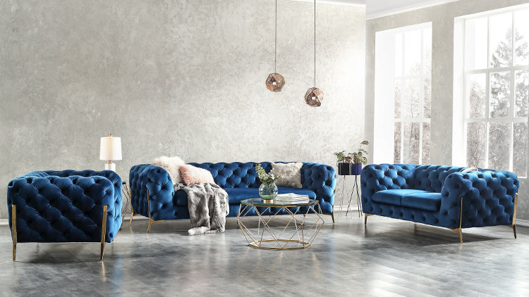 VIG Furniture Divani Casa Sheila Dark Blue Fabric Sofa Set