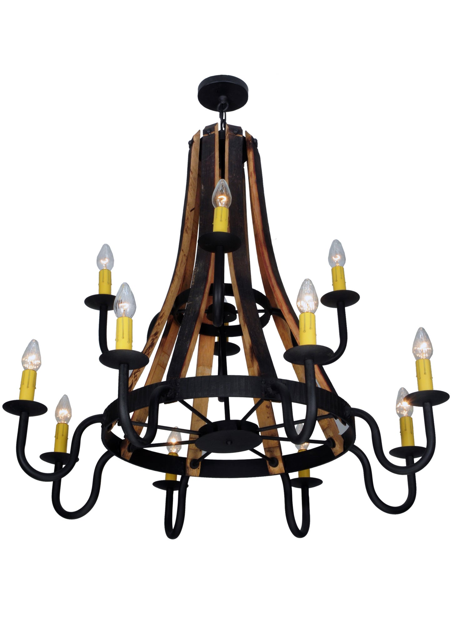2nd Avenue 44" Barrel Stave Madera 12-Light Two Tier Chandelier