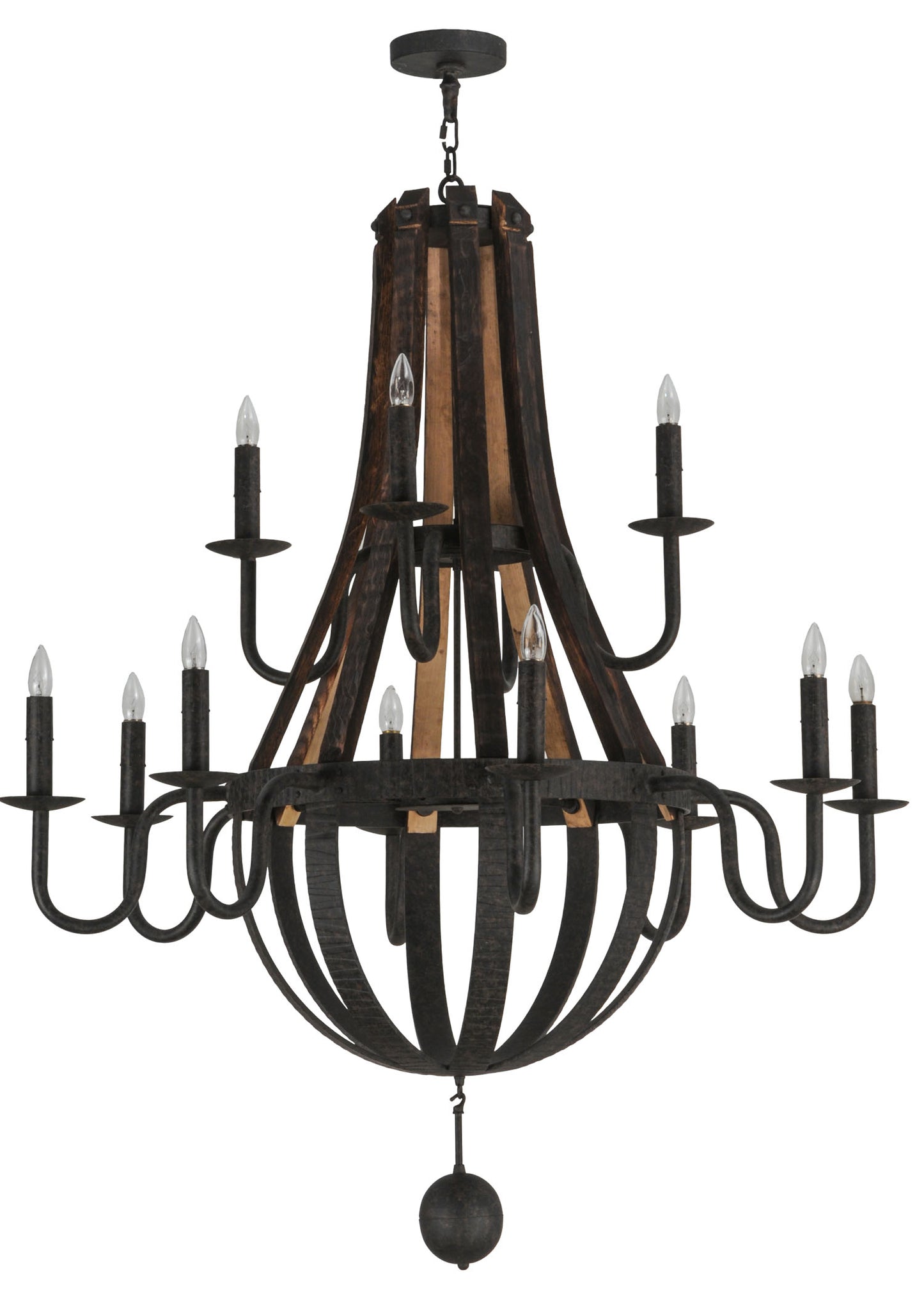 2nd Avenue 48" Barrel Stave Madera 12-Light Two Tier Chandelier