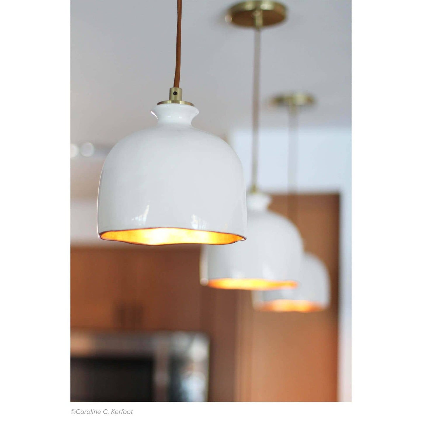 Bianca Ceramic Pendant in Gloss White and Gold by Regina Andrew