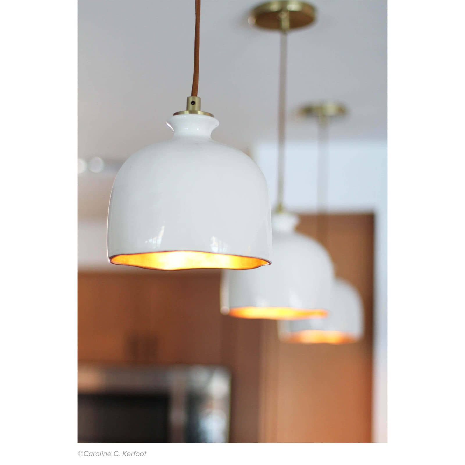 Bianca Ceramic Pendant in Gloss White and Gold by Regina Andrew