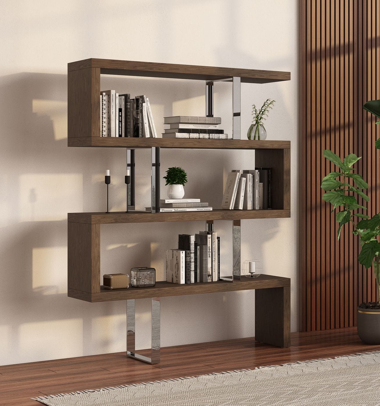 VIG Furniture Modrest Maze Walnut Bookcase