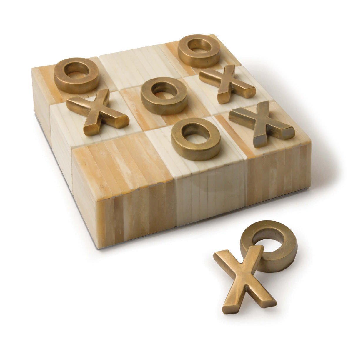 Tic Tac Toe Flat Board With Brass Pieces by Regina Andrew