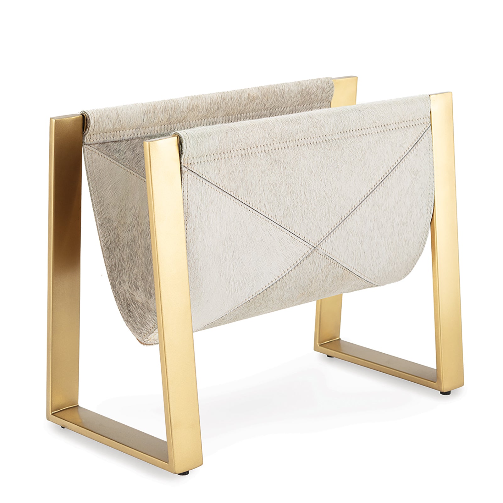 Andres Hair on Hide Magazine Rack in Brass by Regina Andrew