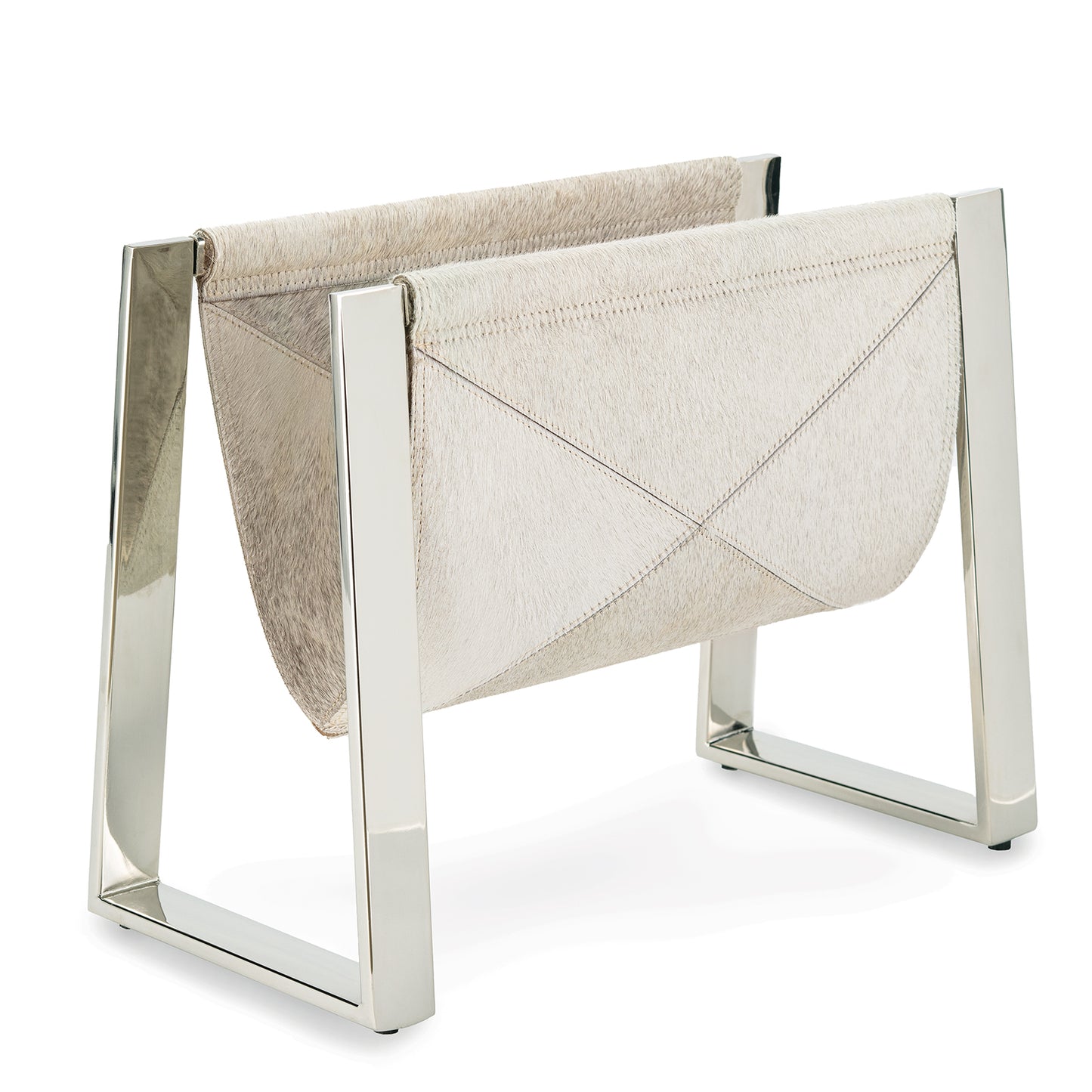 Andres Hair on Hide Magazine Rack in Polished Nickel by Regina Andrew