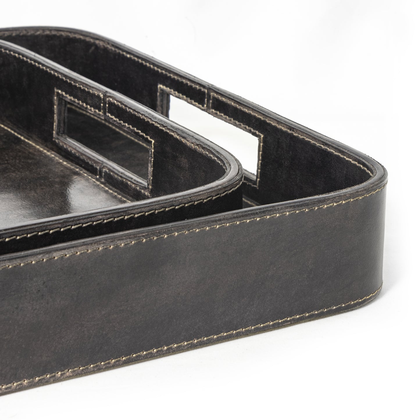 Derby Rectangle Leather Tray Set in Black by Regina Andrew