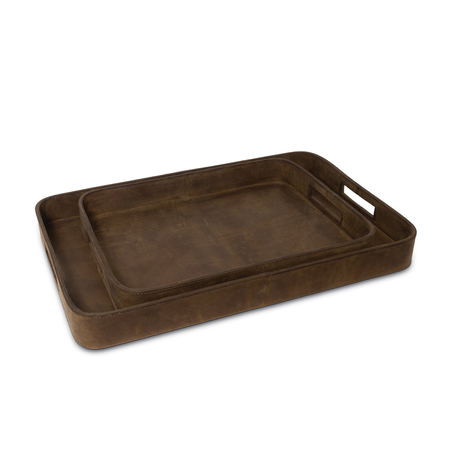 Derby Rectangle Leather Tray Set in Brown by Regina Andrew