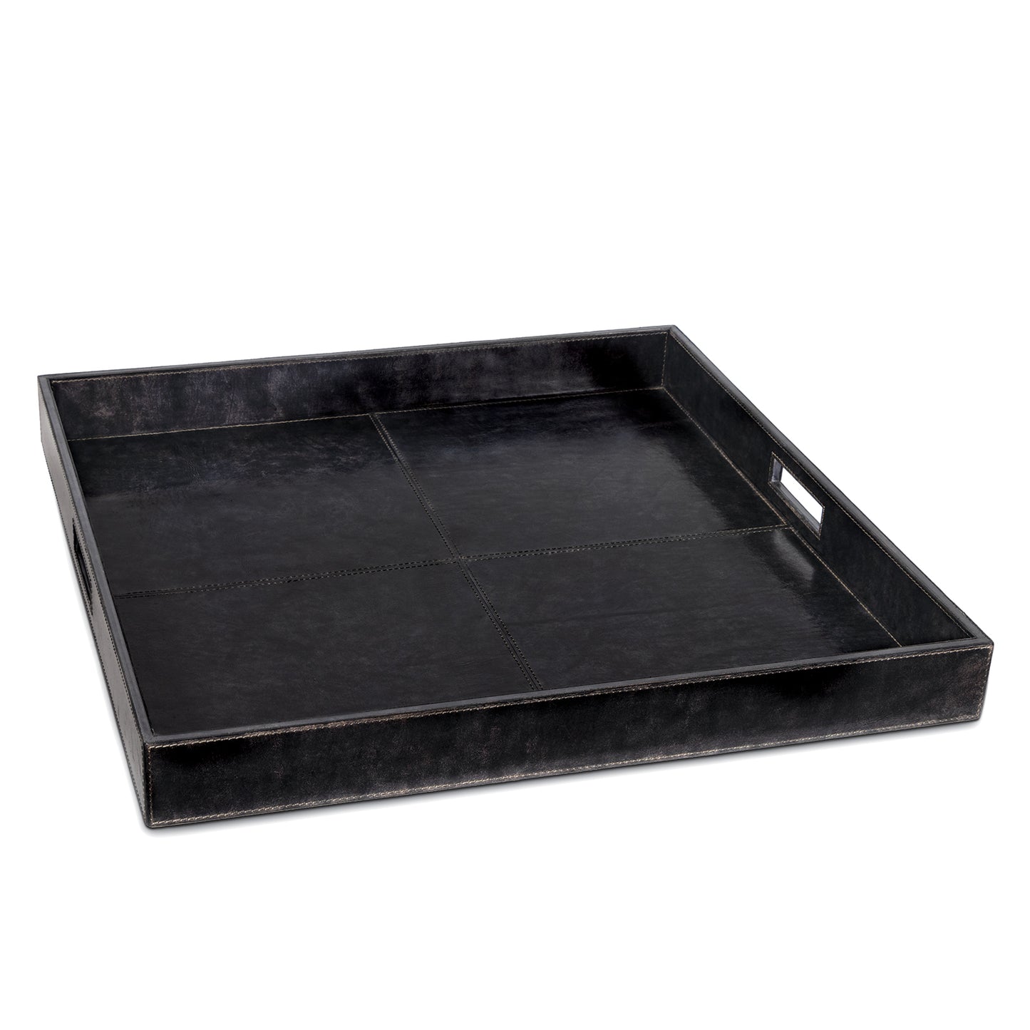 Derby Square Leather Tray in Black by Regina Andrew