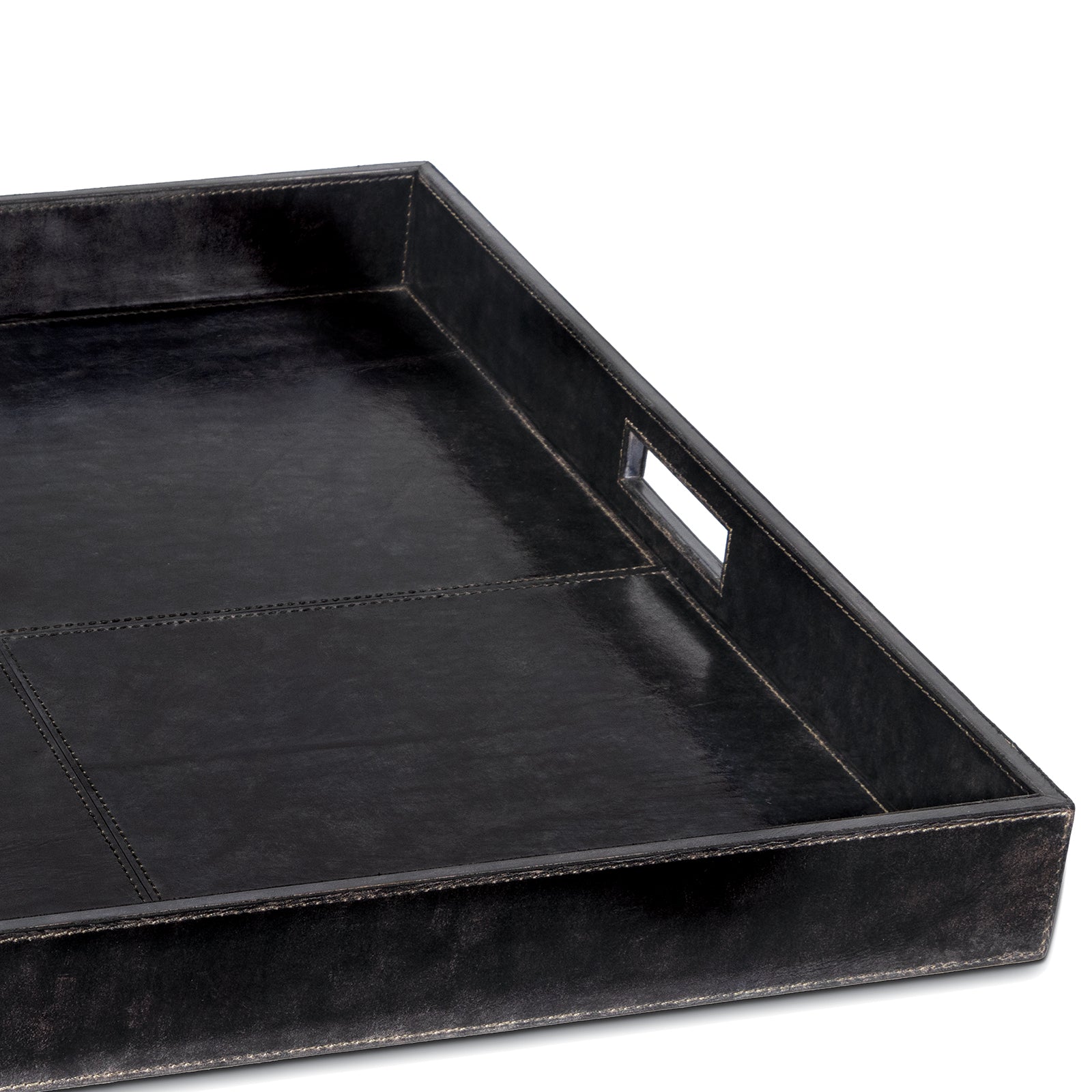 Derby Square Leather Tray in Black by Regina Andrew