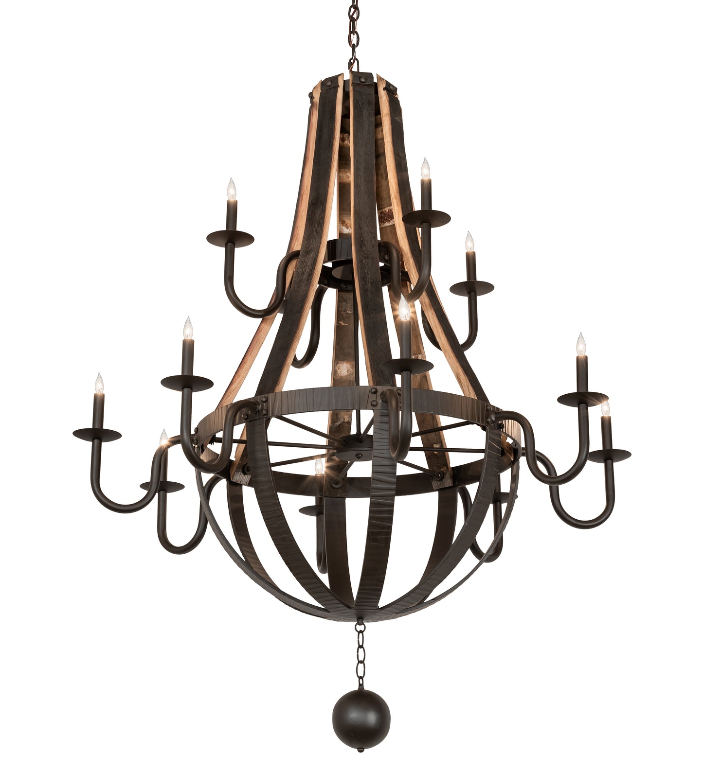 2nd Avenue 48" Barrel Stave Madera 12-Light Two Tier Chandelier