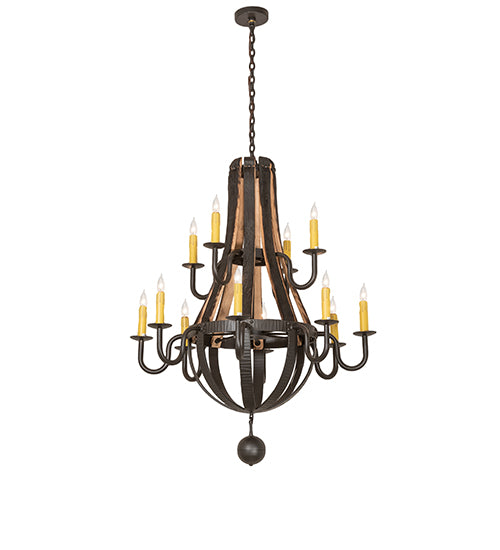 2nd Avenue 44" Barrel Stave Madera 12-Light Two Tier Chandelier
