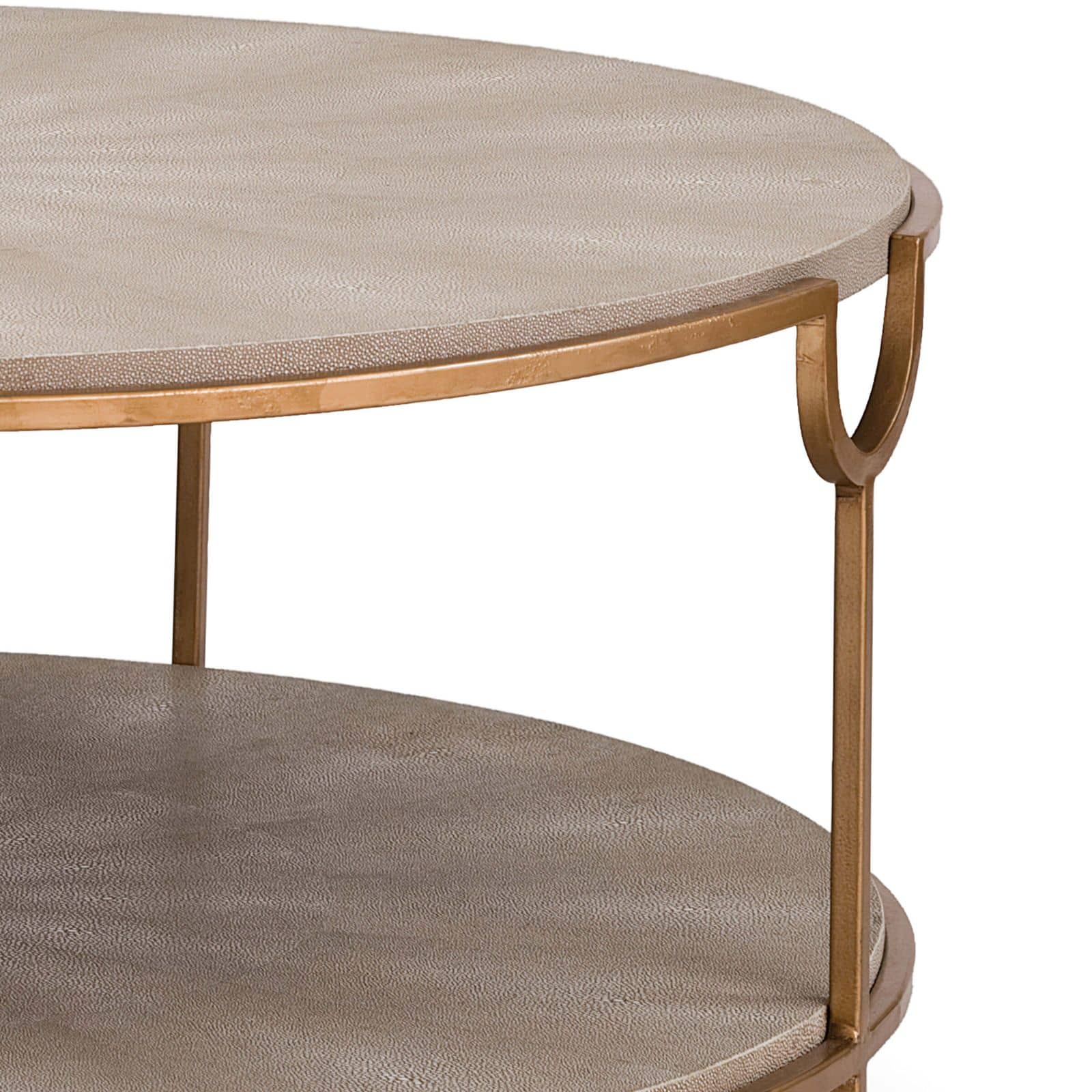 Vogue Shagreen Cocktail Table in Ivory Grey and Brass by Regina Andrew