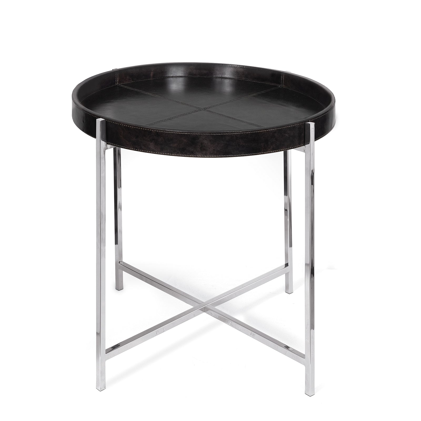 Derby Leather Tray Table in Black by Regina Andrew