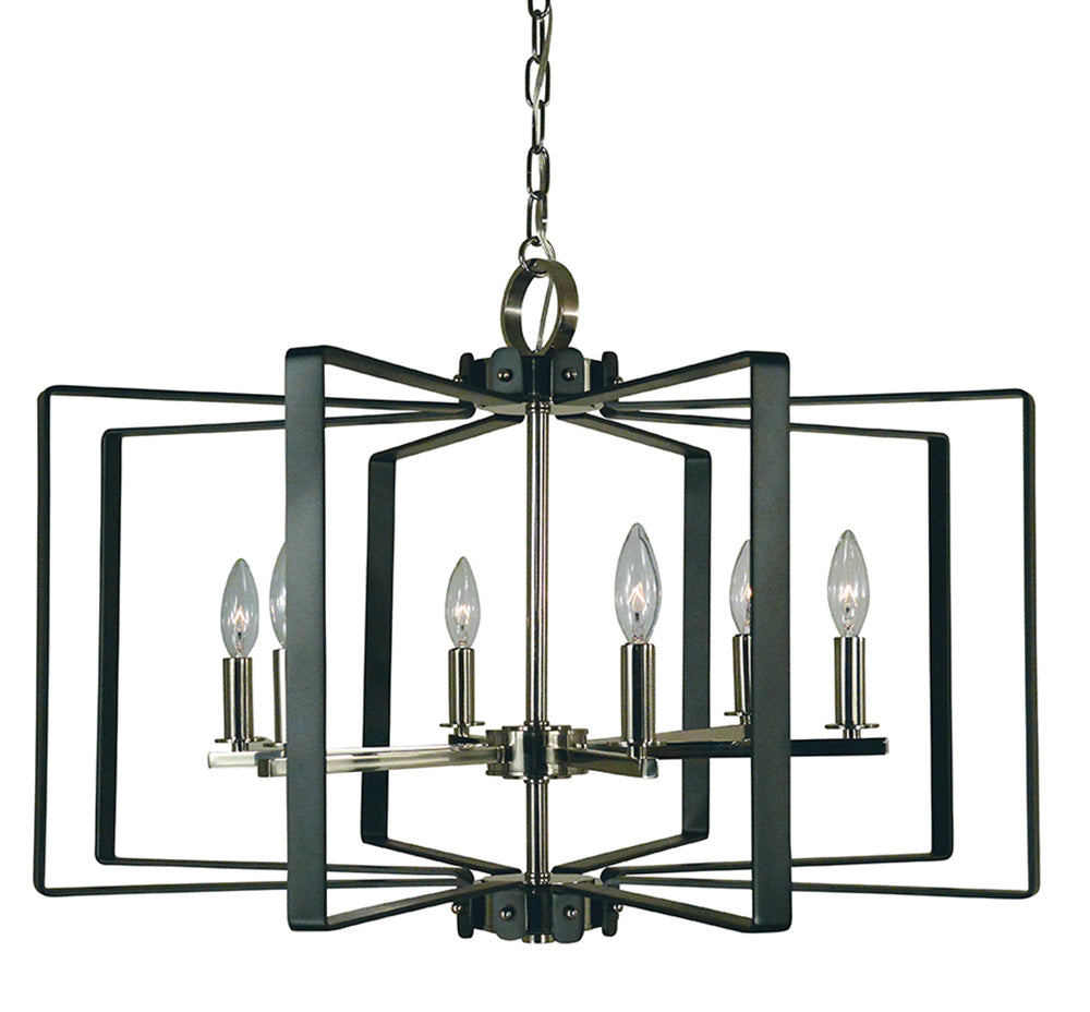 Framburg Camille 6 - Light Polished Nickel with Matte Black Accents Dining Chandelier 3055 PN/MBLACK