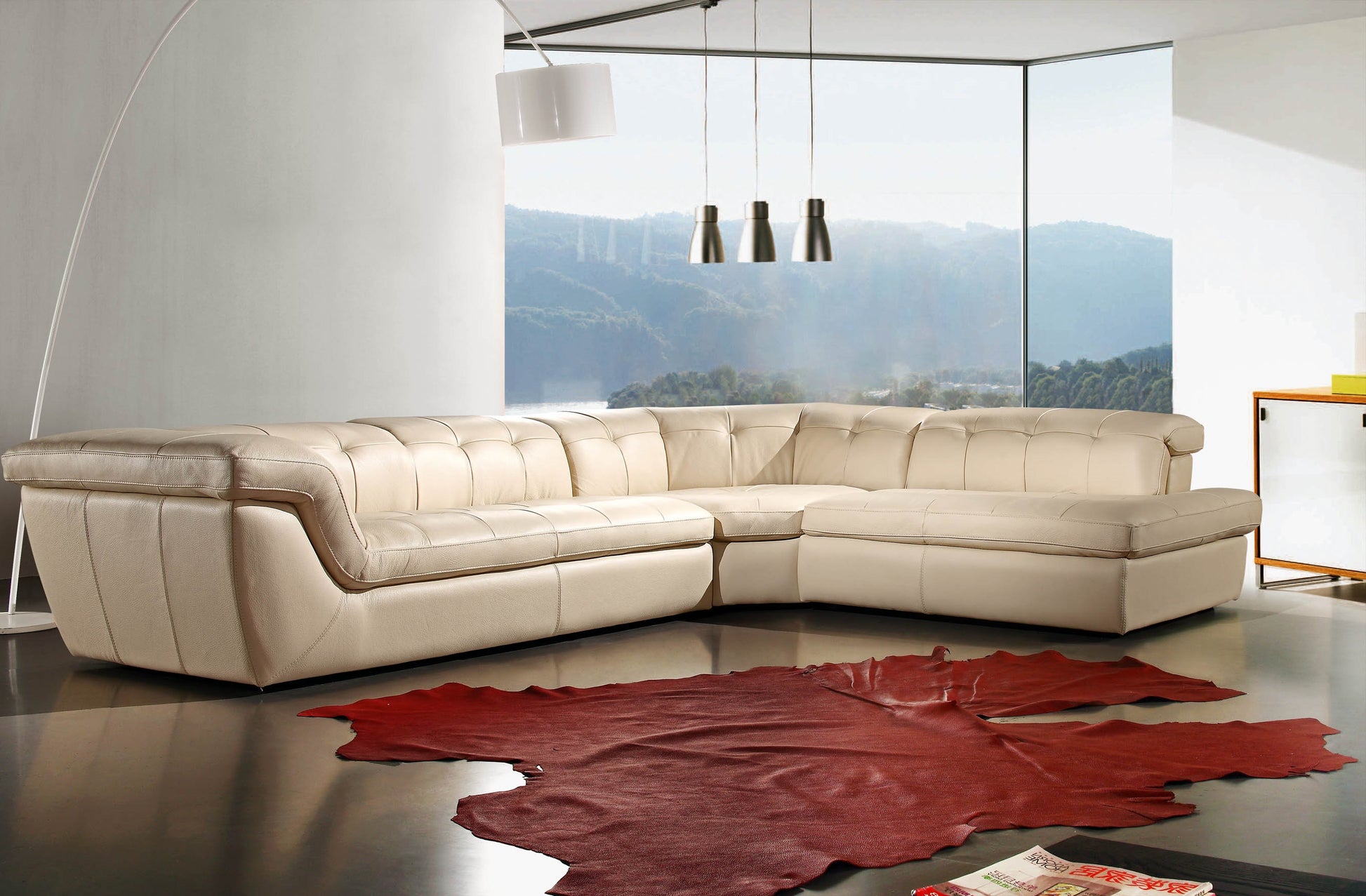 397 Italian Leather Sectional Sofa Beige Color RHF by JM